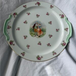 Noritake Porcelain Platter with Floral and Mint Green Accents